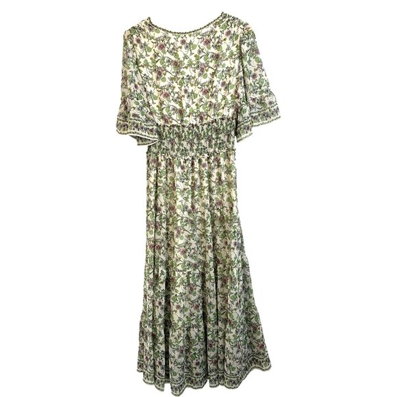 NWT Max Studio M Floral Maxi Dress Short Bell Sleeves Smock Tiered 8195 A-line - Picture 9 of 12